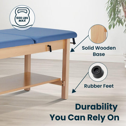 Aristo H-Brace Tilted Treatment Table with Shelf and Cabinet, 500 lbs Weight Capacity, Blue