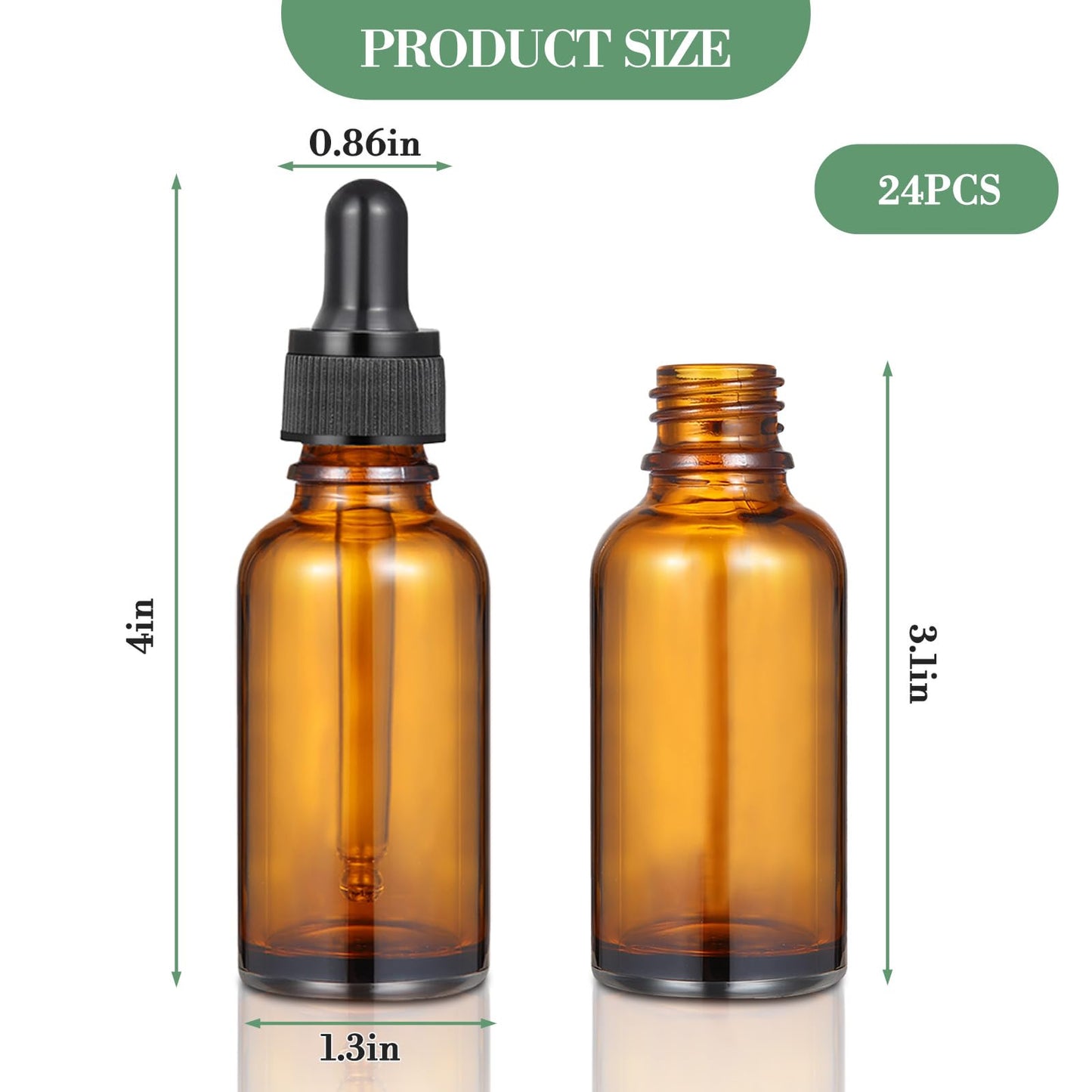 24 Pcs 1 oz Amber Glass Dropper Bottles, Leak-Proof Tincture Bottles with 2 Stainless Steel Funnel, 1 Extra Dropper, 48 Stickers & 1 Brush for Essential Oils, Perfume, Hair Oil, Travel Liquids