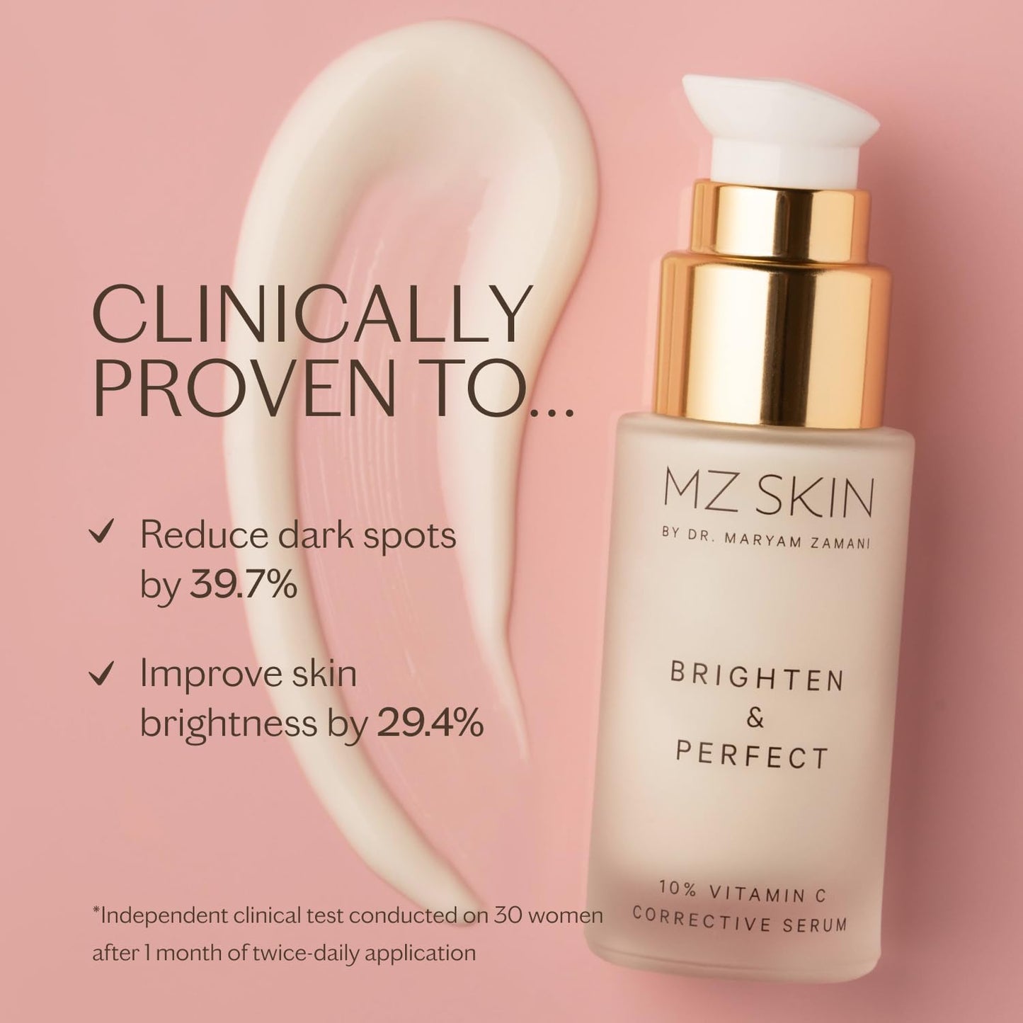 MZ SKIN Brighten & Perfect Vitamin C Serum 1.01 fl oz - 10% Brightening Treatment for Dark Spots, Pigmentation to Reveal Glowing Renewed Skin, With Tranexamic Acid