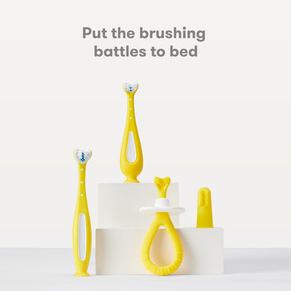 Frida Baby Grow-with-Me Training Toothbrush Set, Infant Baby Tooth brush & Toddler Toothbrush 6-18 Months, Soft Silicone Bristles, BPA-Free Oral Care for Sensitive Gums, Yellow