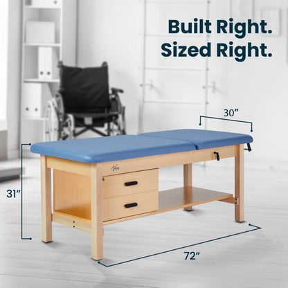 Aristo H-Brace Tilted Treatment Table with Shelf and Drawers, 500 lbs Weight Capacity, Blue