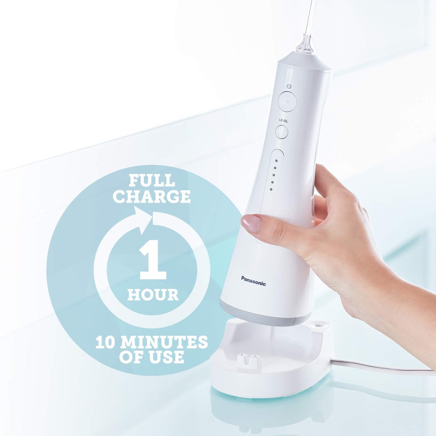 Panasonic Professional Cordless Water Flosser for Dental, Bridge and Orthodontic Care, Portable Oral Irrigator with Ultrasonic Cleaning – EW1511W (White)