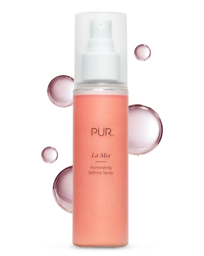 PÜR MINERALS Lit Mist Illuminating Setting for Face - Long-Lasting Makeup Finishing - Lightweight Makeup Primer & Hydrating Setting Revitalizes Dull & Tired Skin, Light, Dewy Shimmer