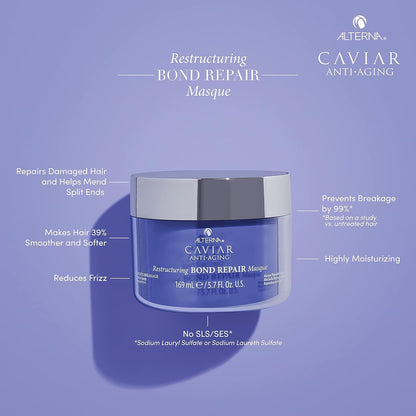 Alterna Caviar Anti-Aging Restructuring Bond Repair Masque, 5.7 Ounce | Strengthens & Protects Damaged Hair , 5.68 Fl Oz (Pack of 1)