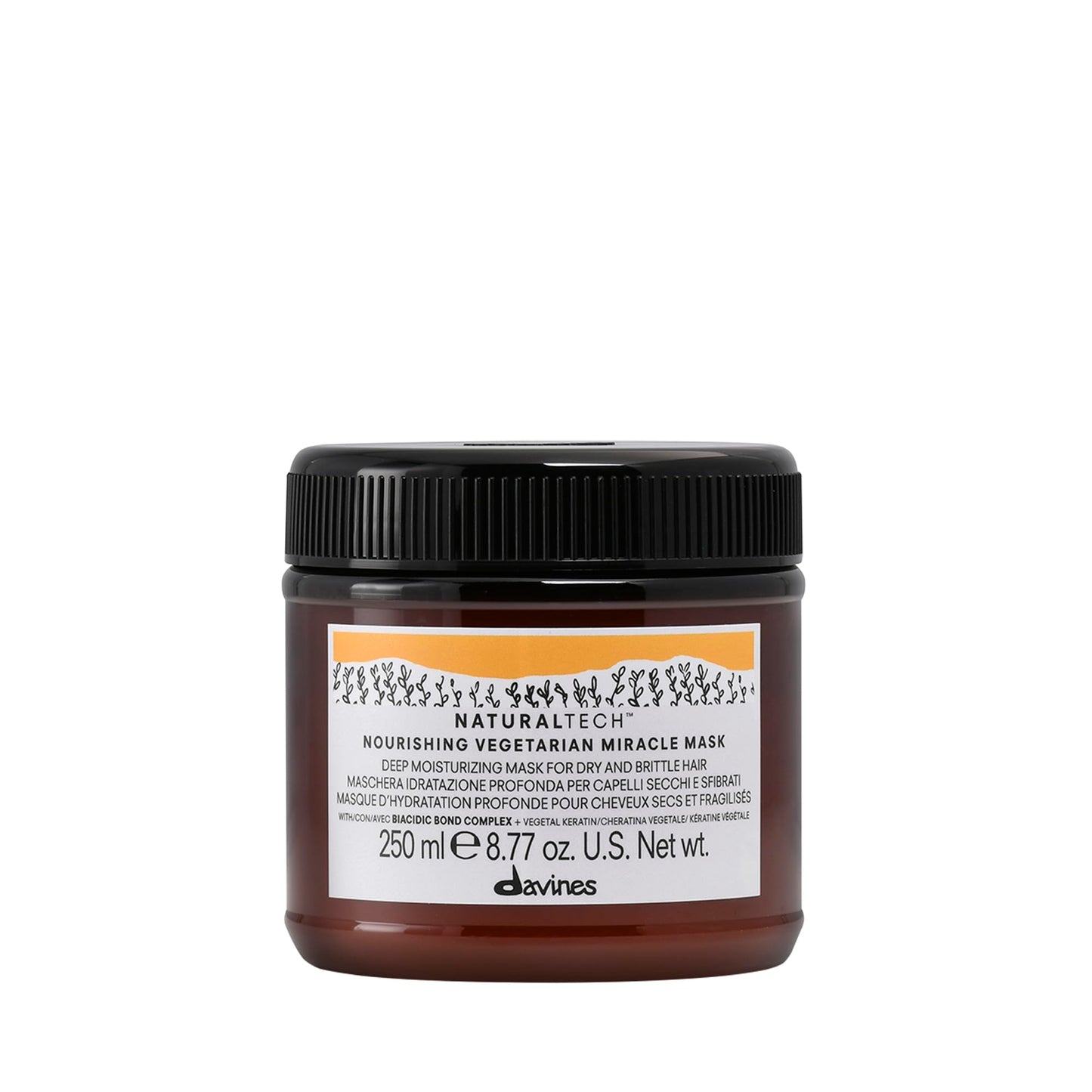 Davines Naturaltech Nourishing Vegetarian Miracle Mask, Restructuring & Hydrating for Dry & Damaged Hair - With Vegetal Keratin - Intense Repair Treatment, 8.45 Fl Oz