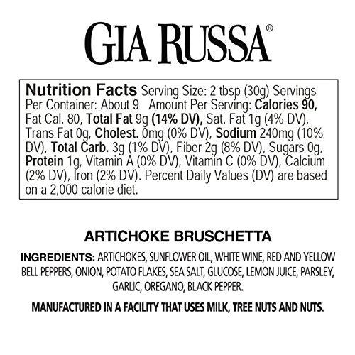 Gia Russa Artichoke Bruschetta Topping - Artichoke Hearts, Dips and Spreads, Vegan Tapenade Spread, Gluten Free Spread, Product of Italy, Antipasta Food, Italian - 10 Oz (3-Pack)