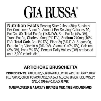 Gia Russa Artichoke Bruschetta Topping - Artichoke Hearts, Dips and Spreads, Vegan Tapenade Spread, Gluten Free Spread, Product of Italy, Antipasta Food, Italian - 10 Oz (3-Pack)