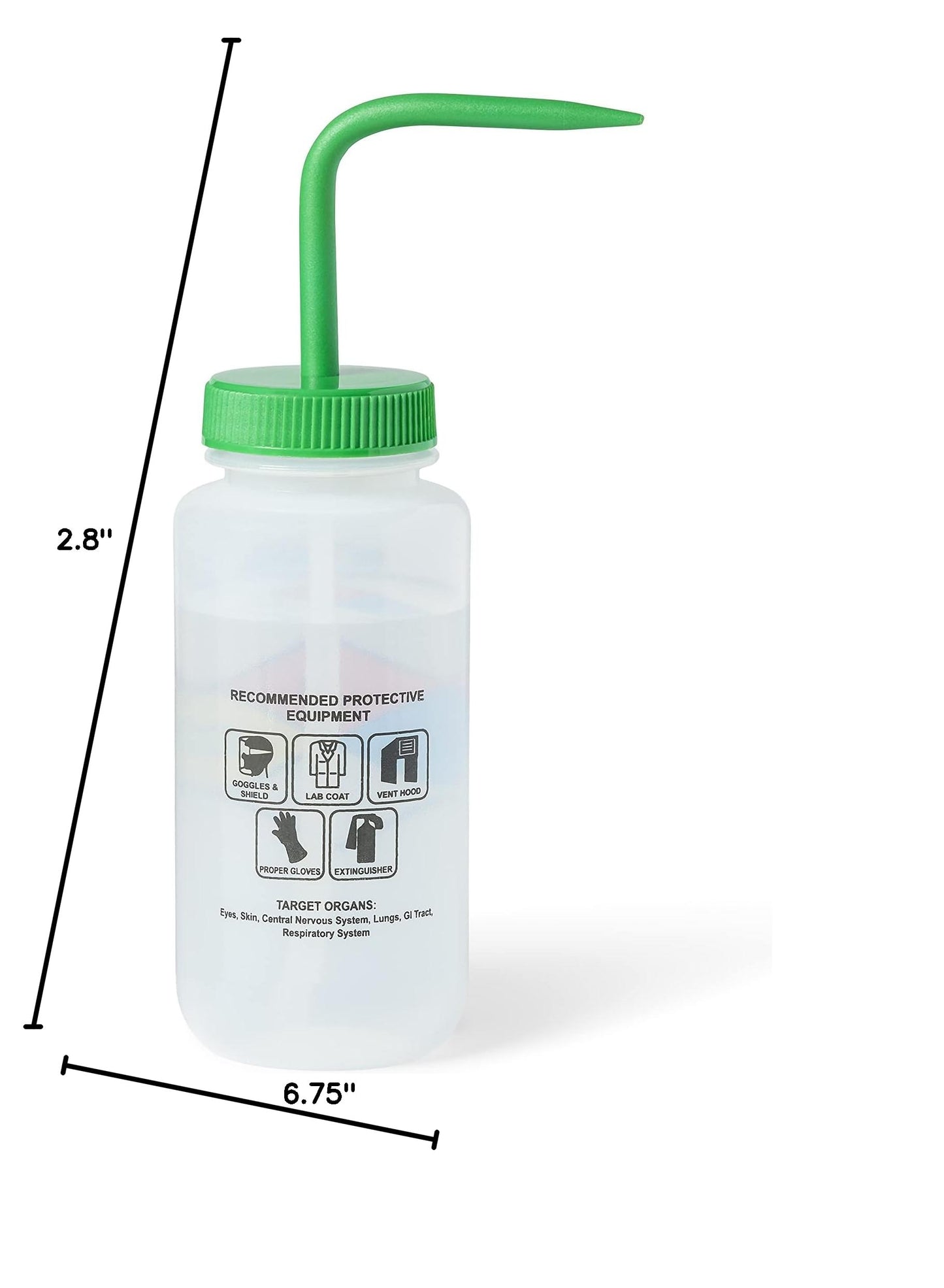 United Scientific™ UniSafe™ Laboratory Grade Wide Mouth LDPE Vented Wash Bottle, Methanol, 500mL (16oz), 4-Color, Pack of 6