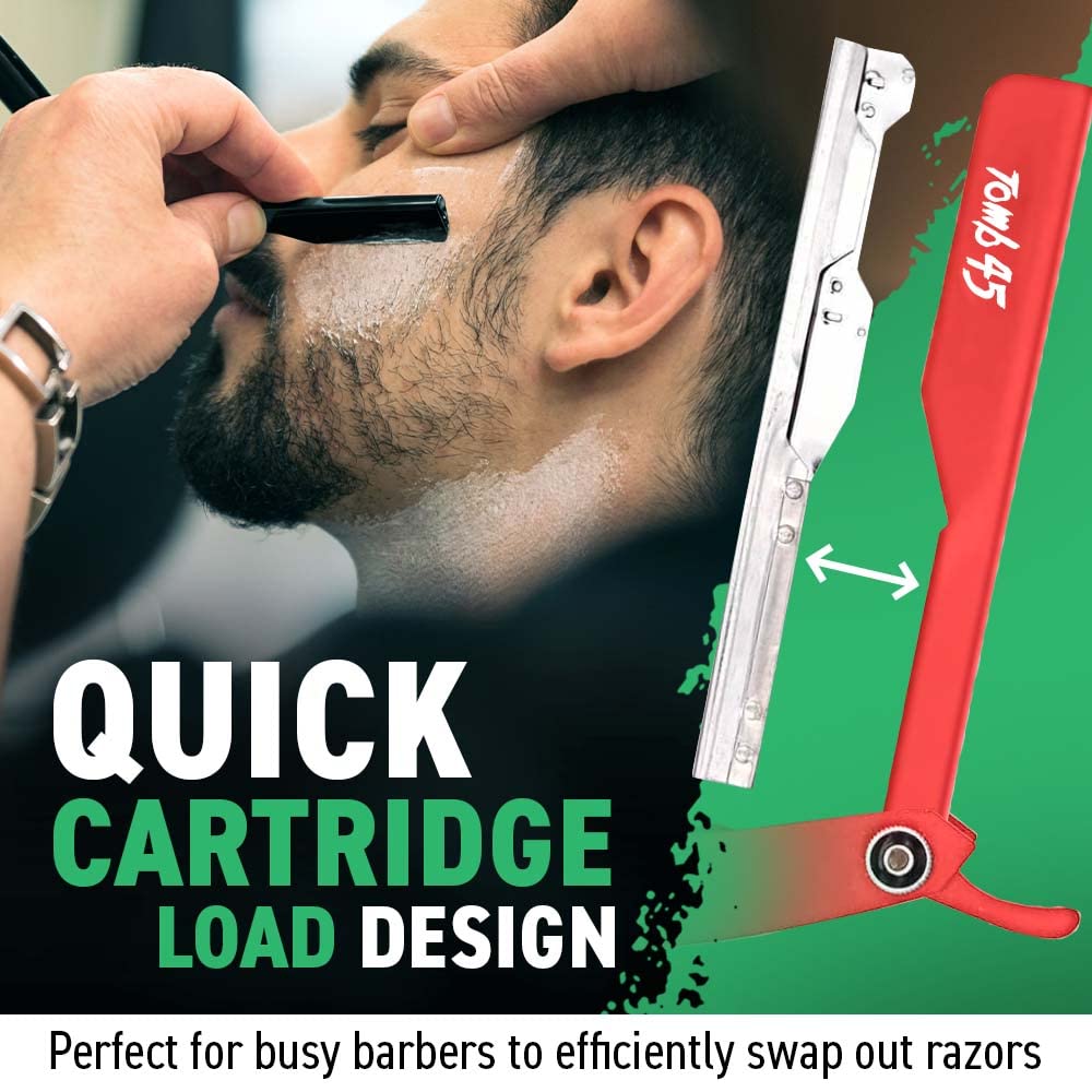 Tomb45 Triple Cartridge Razor Holder | Disposable Razor Safety Handle For Barbers | 100% Metal Grip & 3 Adjustable Blade Exposure Options For Shaving | Men's Straight Edge Razors Manual Shaver