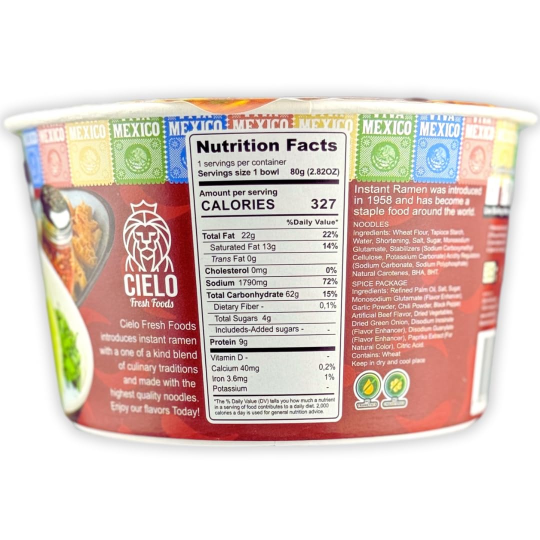 Menudo Instant Ramen Noodle Soup, Authentic Mexican Menudo Sopa, No Trans Fat, 9g Protein, Ready to Eat 3 Minute Meal, 6-Pack of 2.82oz Menudo Ramen Bowls
