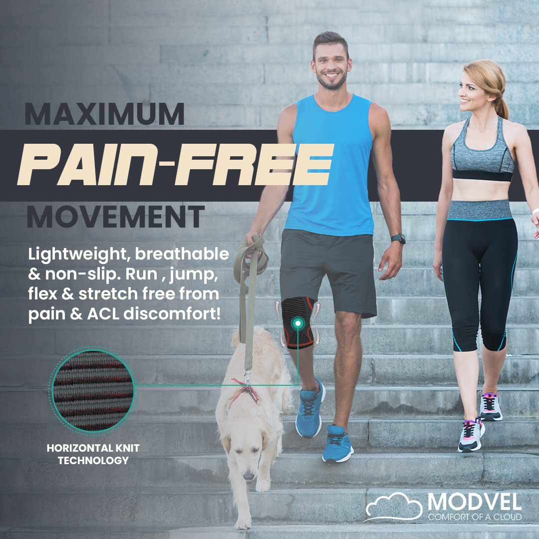 Modvel 2 Pack Knee Brace for Women & Men - Workout Knees Compression Sleeve for Knee Pain Relief Joint Support for ACL, Arthritis, Meniscus Tear Knees Brace for Sports, Rodilleras para Gym Fitness