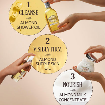 L'Occitane Almond Body Oil, Moisturizes, Nourishes, Hydrates, Softens Dry Skin, Absorbs Fast, Lightweight, Non-Greasy, Luxurious Post-Shower Skincare