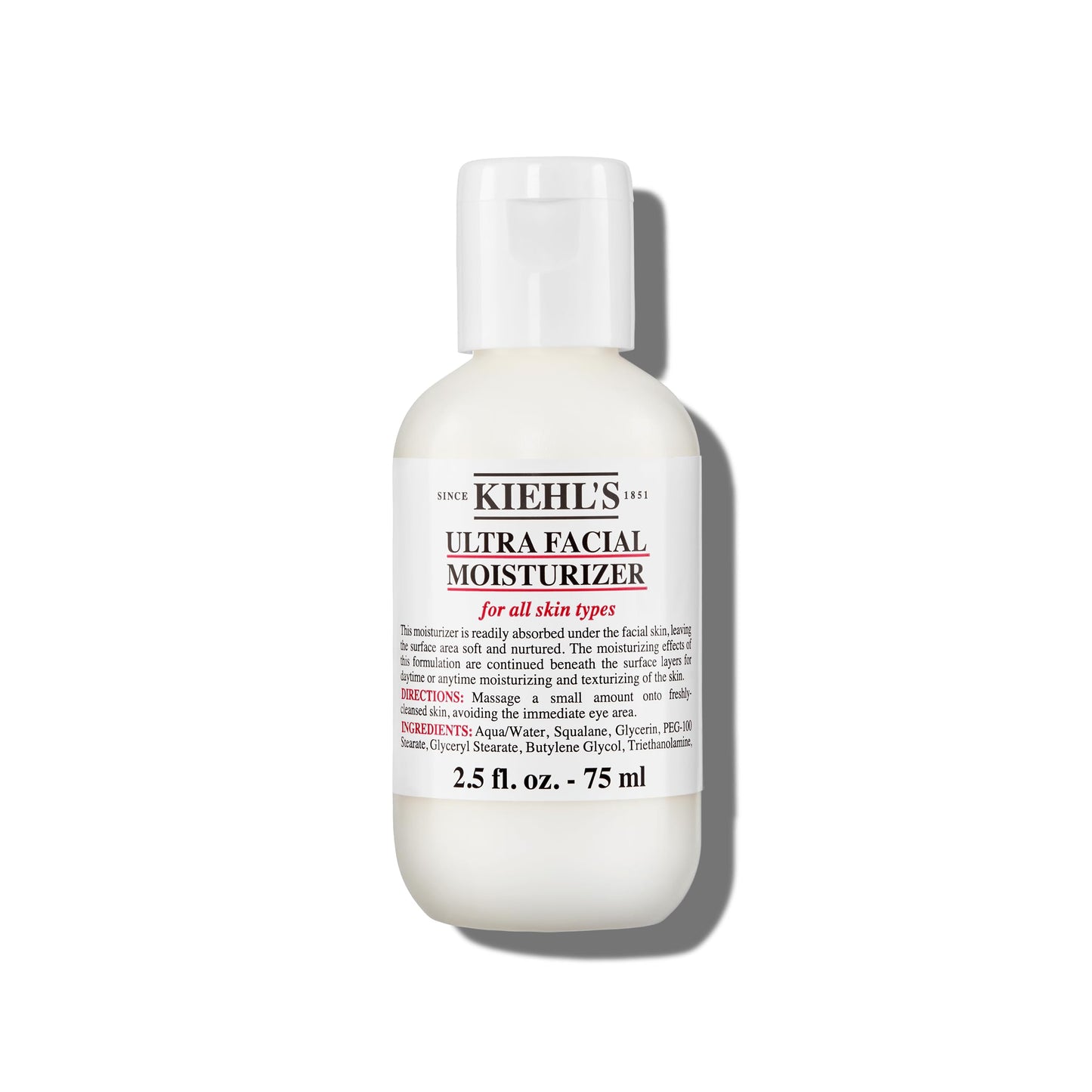 Kiehl's Ultra Facial Moisturizer, for Easy Daily Hydration, Infused with Squalane and Glycerin, Replenishes Moisture Barrier and Softens Skin, Suitable for All Skin Types, Fragrance-Free
