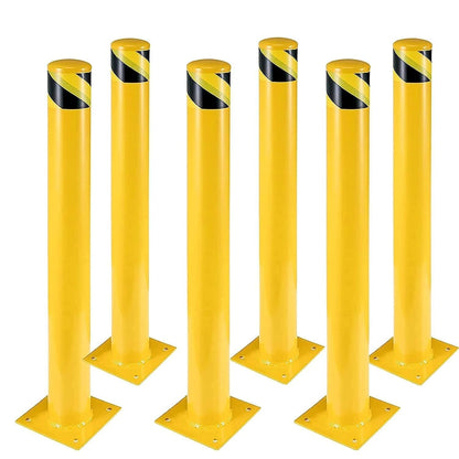 Safety Bollard Post 6 Packs, PeakPursuit 36 Inch Height Steel Bollards, 4.5 Inch Diameter Parking Bollard, Yellow Powder Coated Safety Parking Barrier Post, for Traffic Sensitive Areas
