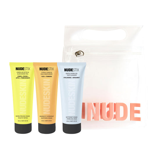 Nudestix 3-Step Citrus Renew Set for Sensitive Skin – Travel-Size Cleanser, Exfoliator & Moisturizer Kit | Gentle, Vegan Skincare Routine with Vitamin C & Fruit Enzymes