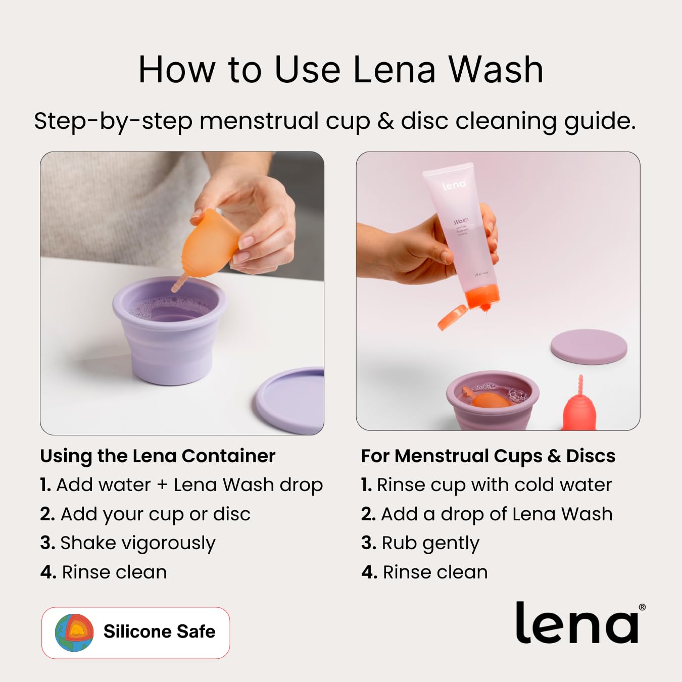 Lena Menstrual Cup Wash – Gentle, pH-Balanced Plant-Based Cleanser for Reusable Cups & Discs – Naturally Scented, TSA-Approved 90ml / 3oz