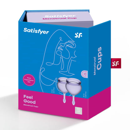 Satisfyer Feel Good Menstrual Cup - Reusable Period Cup with Removal Stem - Soft, Flexible Body-Safe Silicone, Easy Insertion & Removal - Includes 2 Cup Sizes for All Flows (Purple)