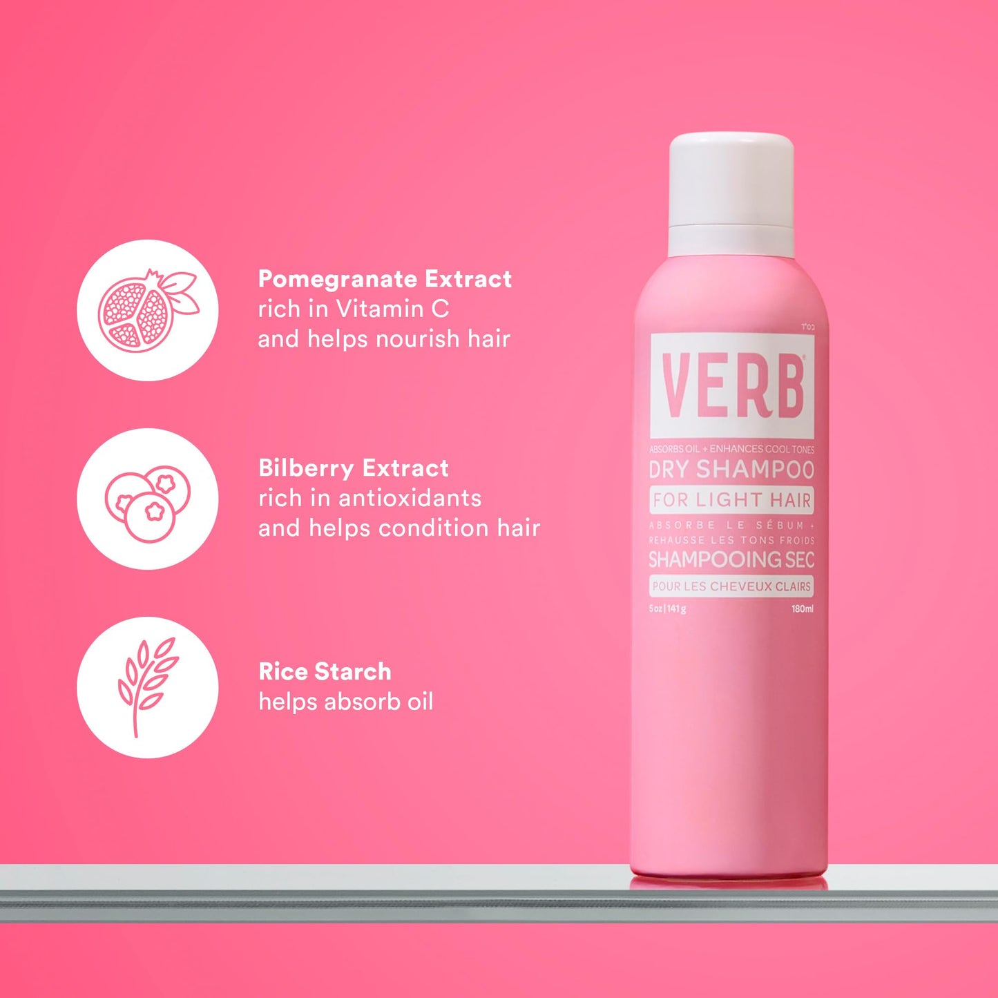 VERB Dry Shampoo Light - Refresh, Absorb Oils + Extends Styles - Refreshing Dry Shampoo Spray for Light Tones - Vegan, No Parabens or Harmful Sulfates