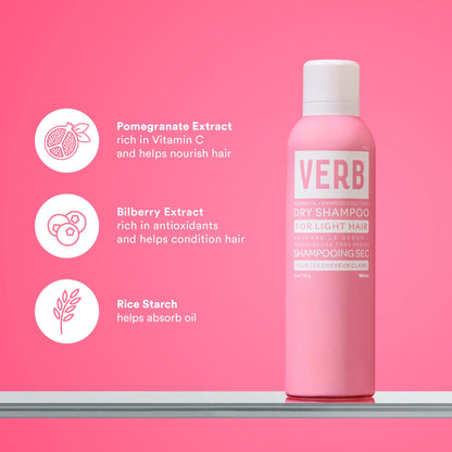 VERB Dry Shampoo Light - Refresh, Absorb Oils + Extends Styles - Refreshing Dry Shampoo Spray for Light Tones - Vegan, No Parabens or Harmful Sulfates