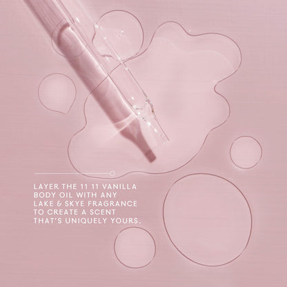 Lake & Skye 11 11 Vanilla Body Oil, 10mL, Subtle Musk & Vanilla Scent, Hydrating All-Over Moisturizer with Almond Oil, Vitamin E, Paraben-Free, Vegan, Nourishes & Softens Dry Skin, Sample