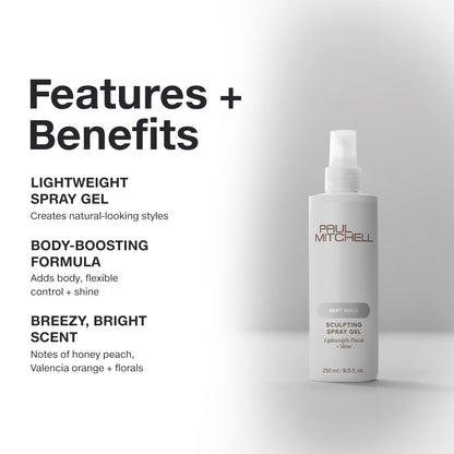 Paul Mitchell Soft Sculpting Spray Gel, Natural Hold, Soft Finish, For All Hair Types