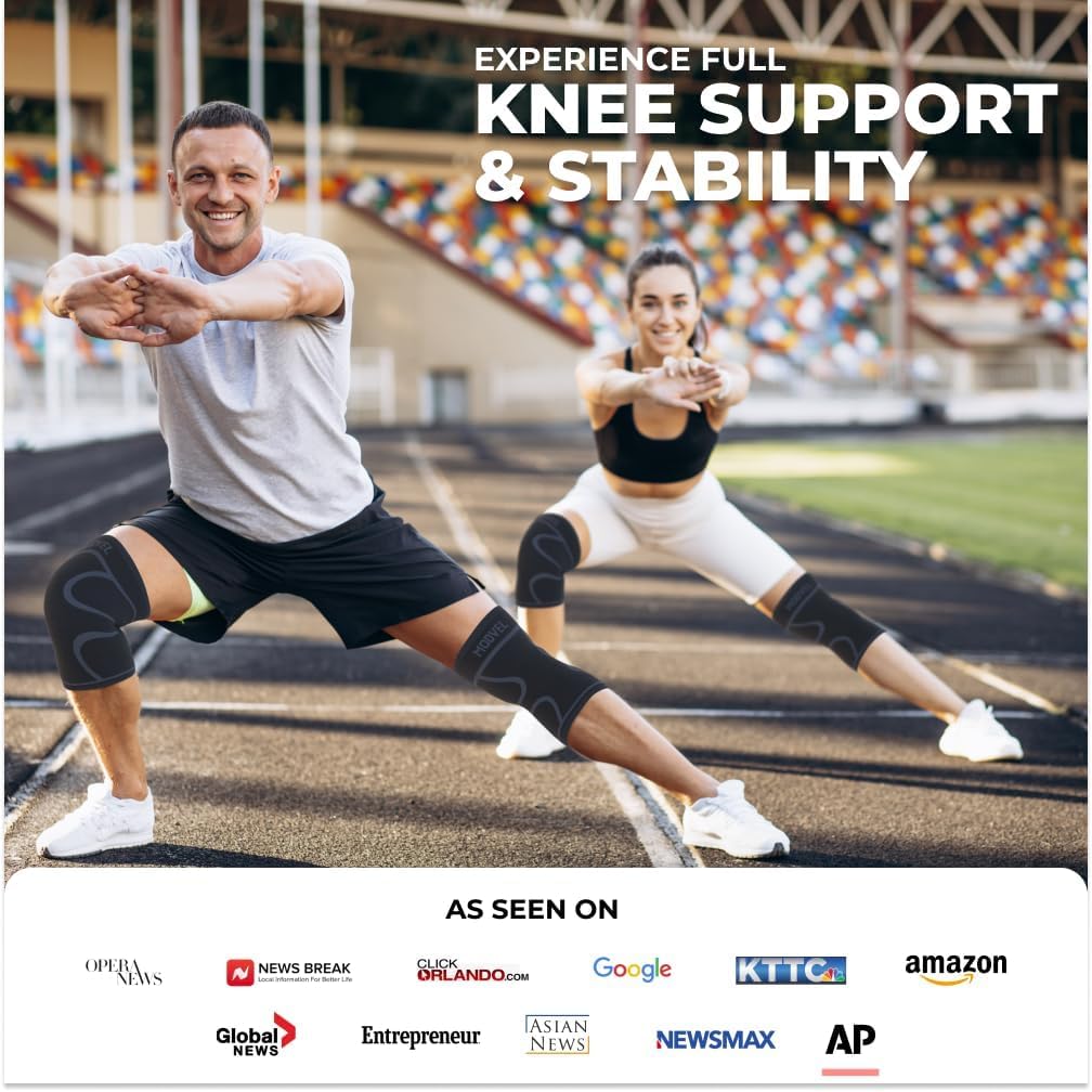 Modvel Knee Braces for Knee Pain Women & Men - 2 Pack Knee Brace for Knee Pain Set, Knee Brace Compression Sleeve, Knee Support for Knee Pain Meniscus Tear, ACL & Arthritis Pain Relief,Black XXXL