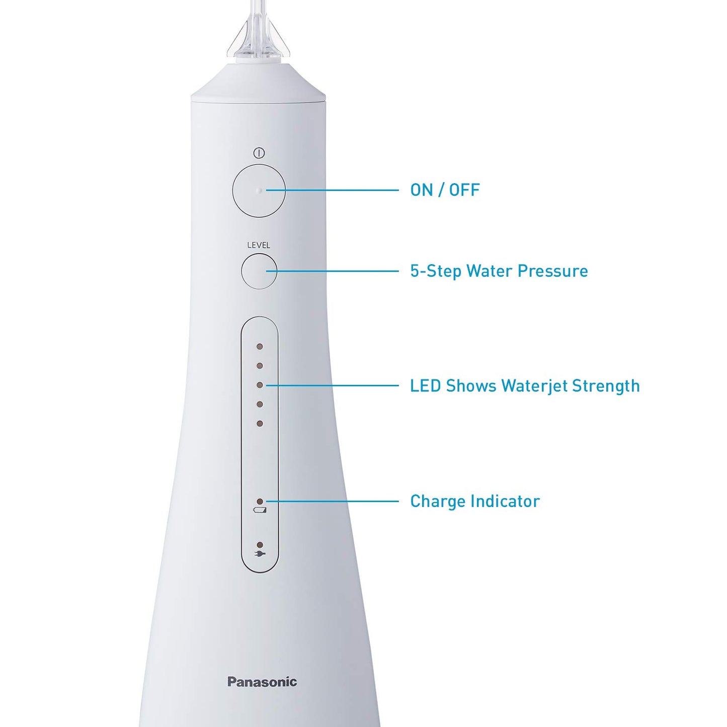 Panasonic Professional Cordless Water Flosser for Dental, Bridge and Orthodontic Care, Portable Oral Irrigator with Ultrasonic Cleaning – EW1511W (White)
