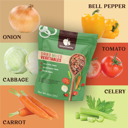 2lb Tasty Vegetable Soup Blend, Dehydrated Vegetables for Ramen Toppings, Stews, and Emergency Food, Bulk Resealable Bag, All Natural and Non GMO
