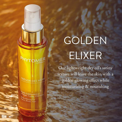 Phytomer Trésor Des Mers Hydrating Oil for Face, Body, and Hair | Moisturize, Nourish, Protect Skin & Hair | Hydrating Dry Oil Mist | Illuminating Beauty Elixir for Glowing Skin | 100 ml