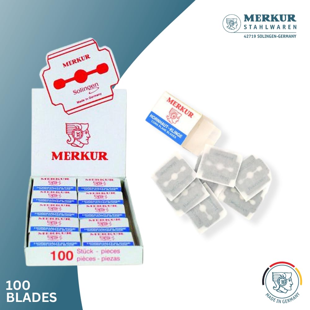MERKUR 920 Callus Shaver Blades, Carbon Steel Foot Care Replacement Blades, Ultra-Sharp & Hygienic, Fits MERKUR 923 Callus Shaver, Made in Germany, Pack of 100