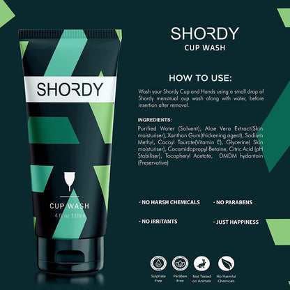 SHORDY Menstrual Cup Wash – pH Balanced Unscented Feminine Care Cleanser for Silicone Cups & Period Discs – 4oz Travel Size