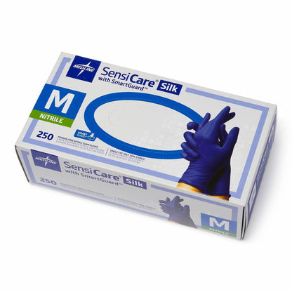 Medline SensiCare Silk Nitrile Exam Gloves, Disposable Gloves with Smartguard Film, Medium, Blue (Pack of 250)