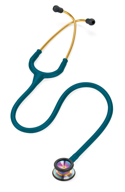 3M Littmann Classic II Pediatric Stethoscope, 2153, Stainless Steel Rainbow-Finish Chestpiece, 28" Caribbean Blue Tube, Brass Stem, and Headset