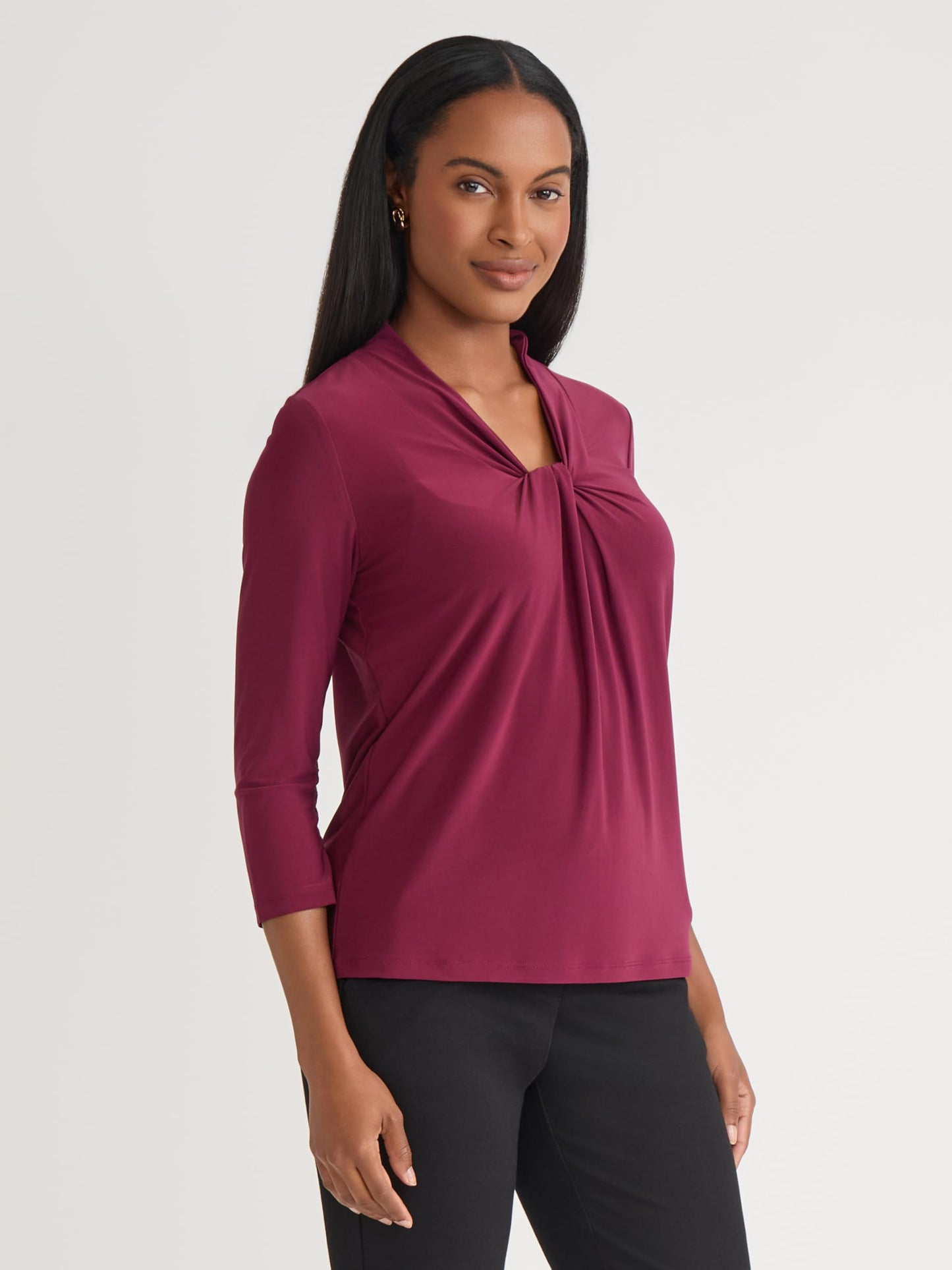 Kasper Women's 3/4 Sleeve Knot Front Top