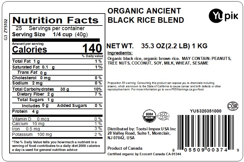 Yupik Organic Ancient Black Rice Mix, 2.2 lb (35.2 oz), Non-GMO, Vegan, Kosher, Brown & Black Whole Grain Rice Blend, Salt-Free, Source of Fiber, Easy Preparation, Ideal for Side Dishes & More