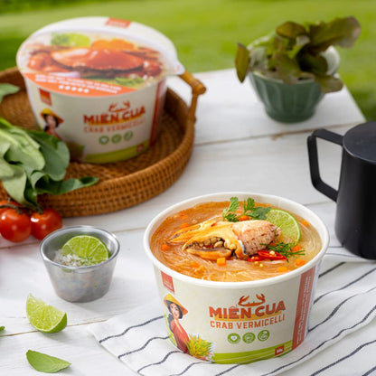 SIMPLY FOOD Instant Crab Glass Noodles (Miến Cua) - 9 BOWLS/ 55g each – Chewy, Clear Glass Vermicelli Noodles in a Seafood Crab Broth