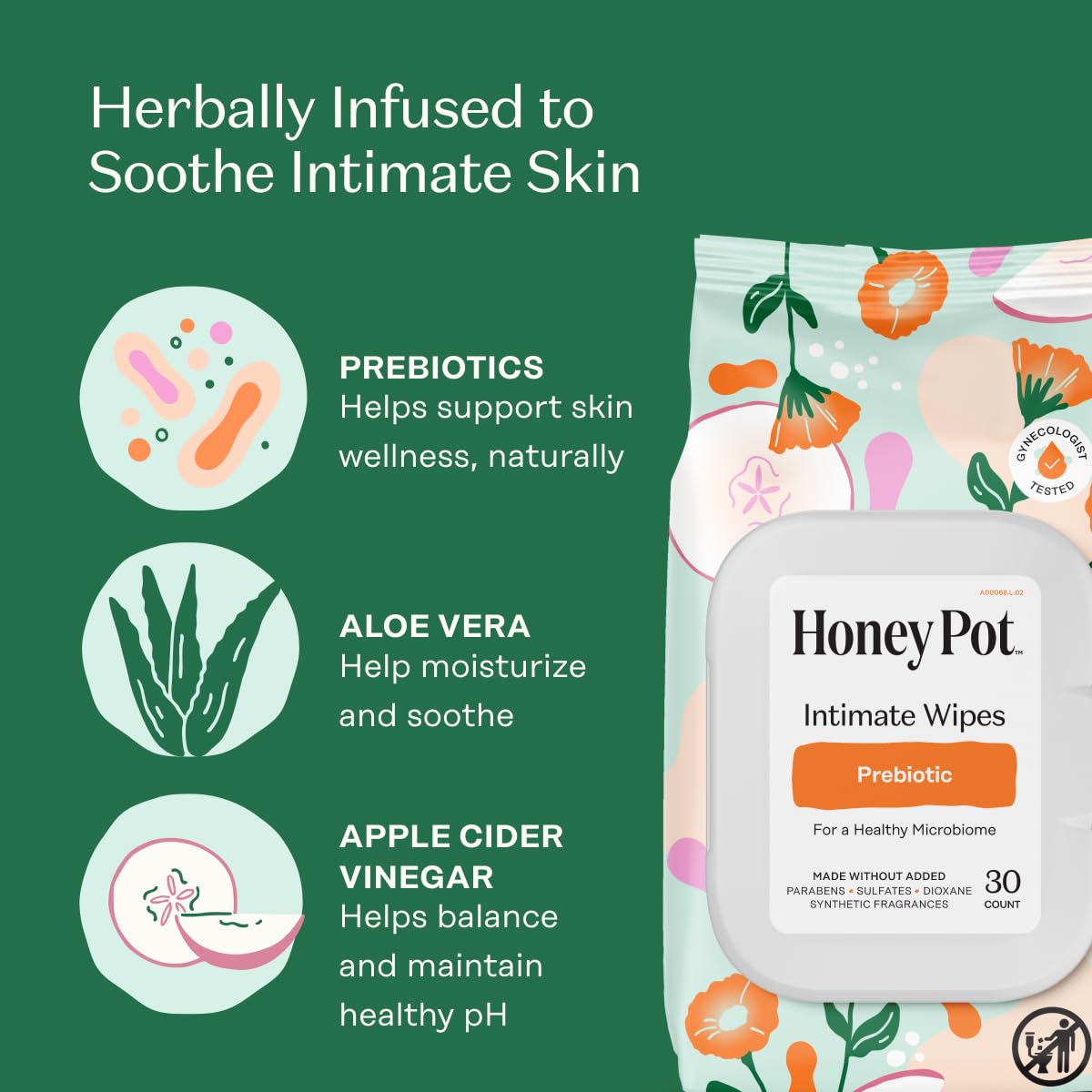 The Honey Pot Company - Overnight Pads & Prebiotic Feminine Wipes Bundle - Herbal Infused w/Essential Oils - Natural Hygiene Feminine Products - Sanitary Pads - Feminine Care
