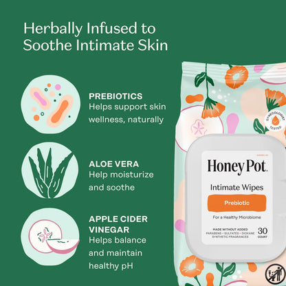 The Honey Pot Company - Overnight Pads & Prebiotic Feminine Wipes Bundle - Herbal Infused w/Essential Oils - Natural Hygiene Feminine Products - Sanitary Pads - Feminine Care