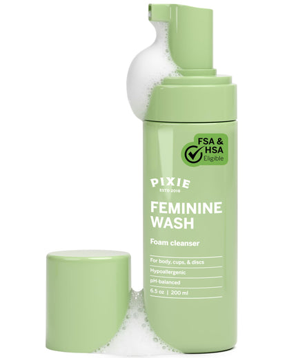 Pixie Feminine Wash – Healthy Foaming Cleaner with Natural Ingredients – More Foam Wash in Bottle Than Any Other Brand – pH Balanced & Plant Based – for Your Menstrual Cups and Discs, 6.5 Fluid oz