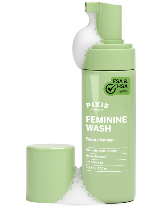 Pixie Feminine Wash – Healthy Foaming Cleaner with Natural Ingredients – More Foam Wash in Bottle Than Any Other Brand – pH Balanced & Plant Based – for Your Menstrual Cups and Discs, 6.5 Fluid oz