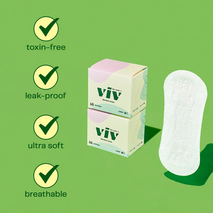 Viv for Your V Bamboo Organic Panty Liners for Women | Soft, Thin, Absorbent Sanitary | Incontinence Pads for Women No Wings | Unscented, Earth-Friendly (16 Pack)