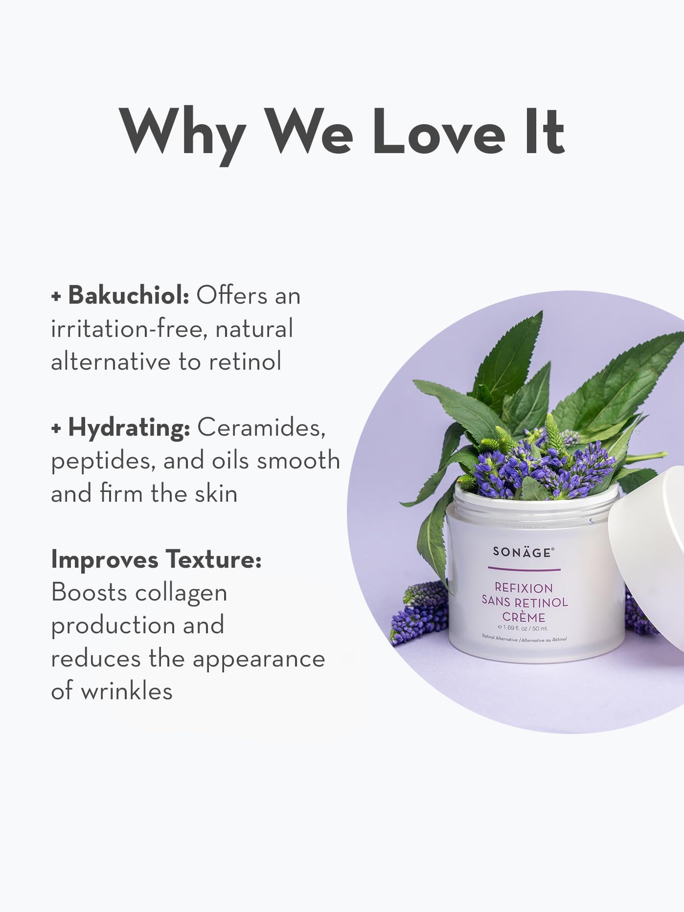 SONAGE Refixion Sans Retinol Cream | Bakuchiol Anti-Aging Moisturizer | Natural Retinol Alternative | Improves Skin Texture & Elasticity | Plant-Based Wrinkle Reducer