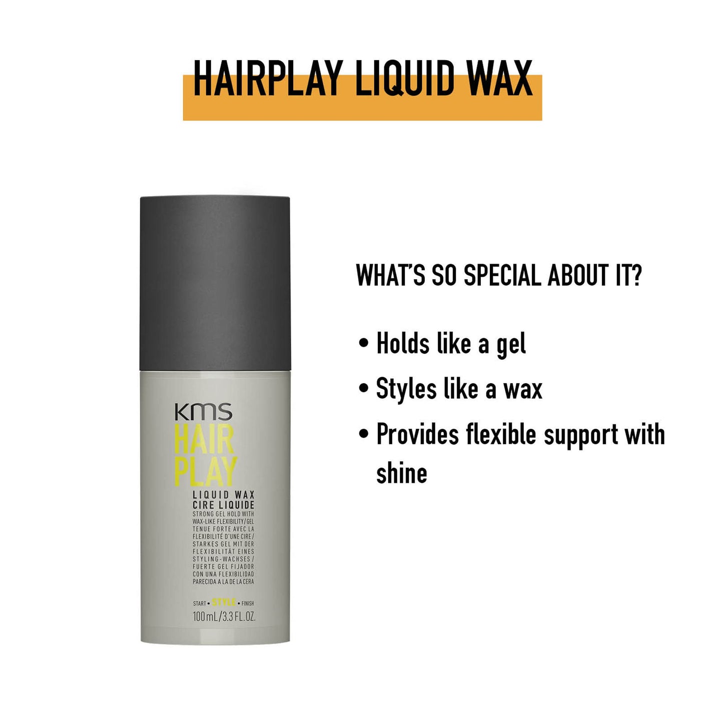 KMS HAIRPLAY Flexible Hold and Shine Liquid Wax Styler , 3.3 Fl Oz