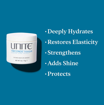 UNITE Hair – 7SECONDS Masque – Deep Conditioning Treatment to Restore Elasticity, Strength & Long-Lasting Shine – Intensive Hydration for All Hair Types – 4 Fl Oz