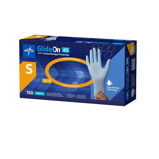 Glide-On 4G Vinyl Exam Gloves with Chemotherapy Protection, Powder-Free, Size S