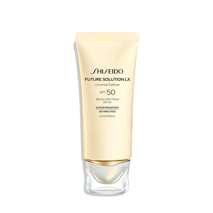 Shiseido Future Solution LX Universal Defense SPF 50 - Anti-Aging Hydrating Face Sunscreen Cream - Dewy, Radiant Finish - Non Greasy & Non-Comedogenic - 50 mL