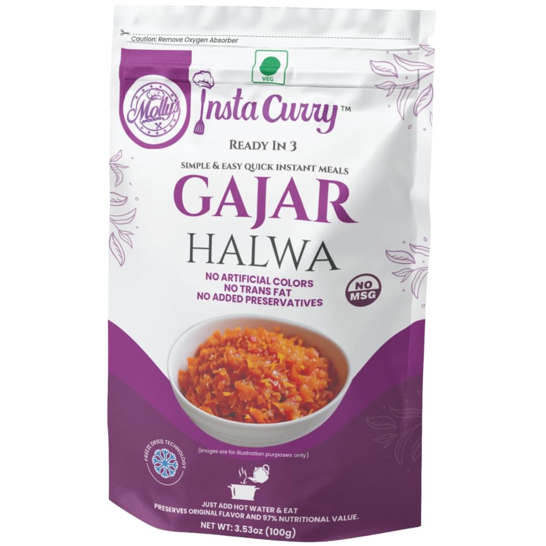 Insta Curry Gajar Halwa - Ready To Eat Indian Food Freeze Dried Carrot Pudding – Vegetarian Meals - Instant Halwa – Healthy Indian Curry Meals Ready in 3 Min – 1 Pack