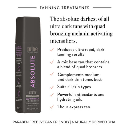 Minetan Absolute Tan Self Tan Foam | Tanning Treatments Collection | Ultra Dark Brown Intense Skin Finish | 1 Hour Express Mousse, Face & Body Fake Tanner, Melanin Activating, Face & Body | 6.7 Fl Oz