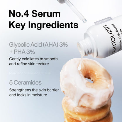 numbuzin No.4 Ceramide AHA PHA Glazed Skin Prep Serum, Gentle Exfoliating Serum with Glycolic Acid & PHA for Smooth Texture & Glass Skin Glow, 1.01 fl oz