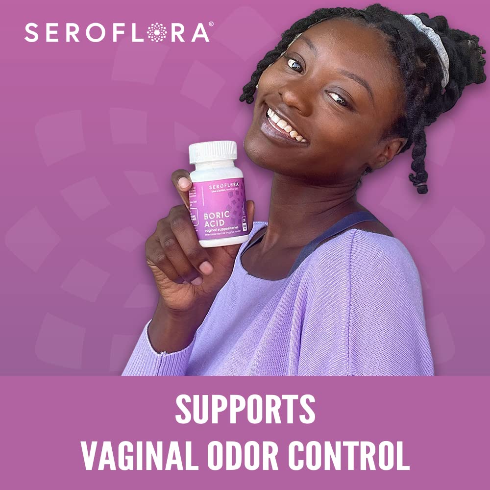 Seroflora Boric Acid Vaginal Suppositories 600mg – 30 Count with 7 Applicators for Odor Control & pH Balance Feminine Hygiene Support, Natural Intimate Care, Made in USA